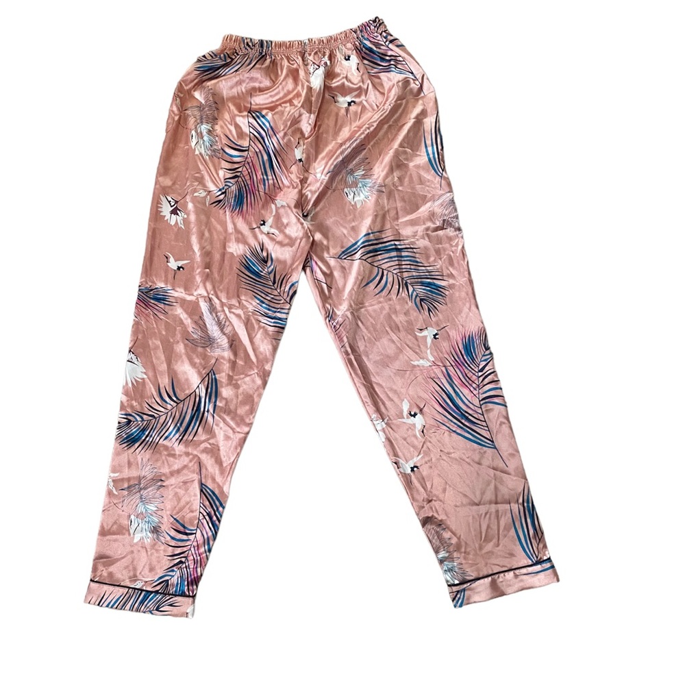 3 Piece Set Pink Silky Crane Graphic Print Pajamas with Travel Bag Shein - Picture 5 of 12